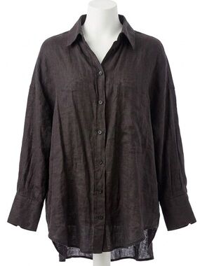 Zara 100% Linen Breathable Oversized Button Down Office / Cover up - Black S